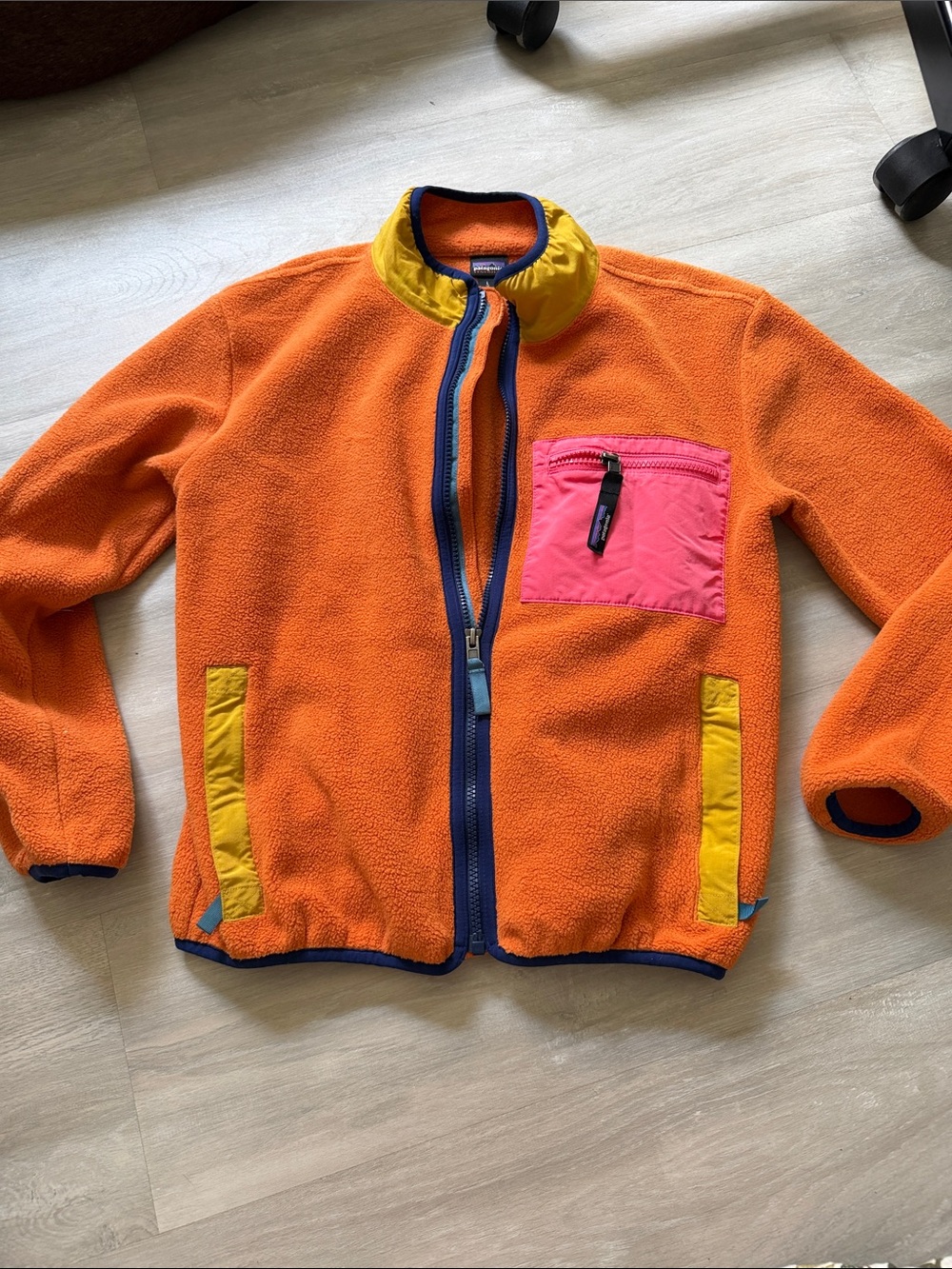 Patagonia Kids Orange Fleece Jacket with Pink Pocket size large 12